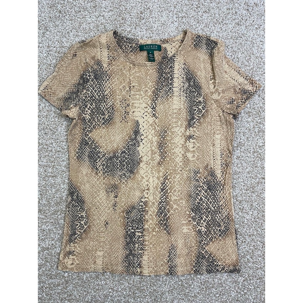 Lauren Ralph Lauren Petite Short Sleeve Snake Skin T Shirt Size Petite Large